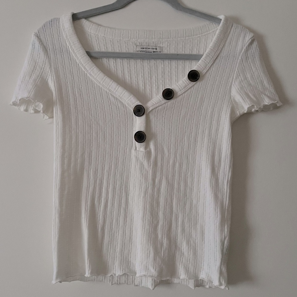 American Eagle Asymmetrical Button White Henley Top Size XS
